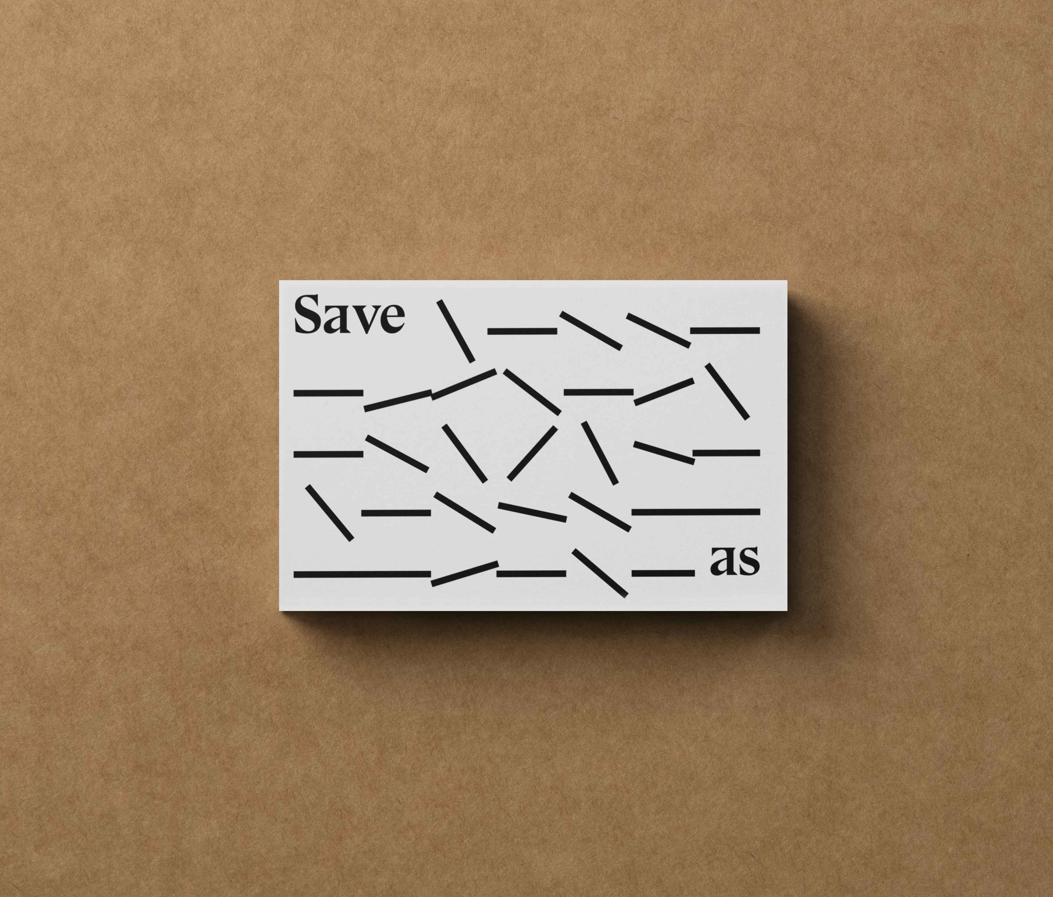 View of visual identity of Save_As, showing the white minimal business cards, design by Lena Robin