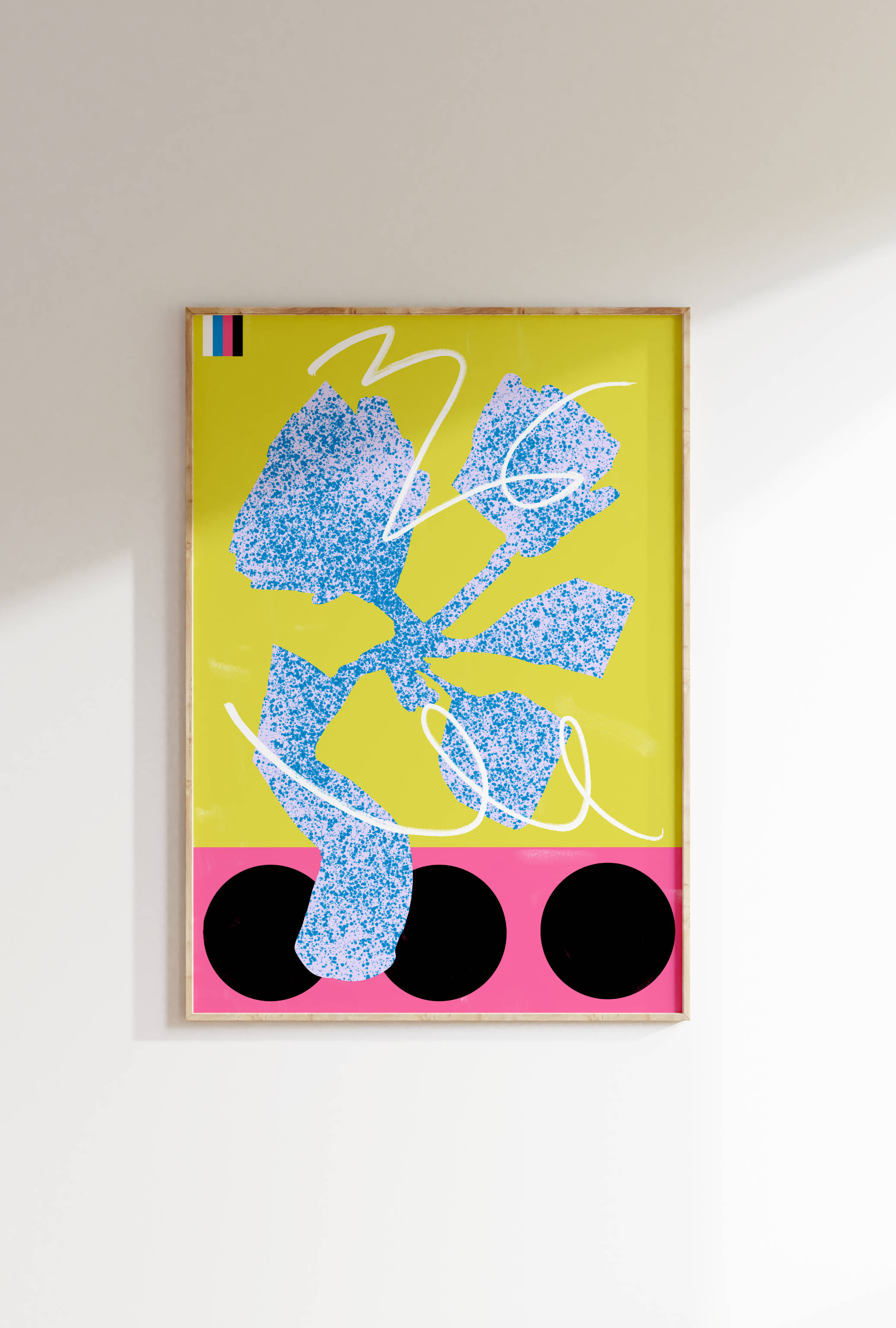 Photograph of Branche, graphic poster designed by Lena Robin with bright yellow colors