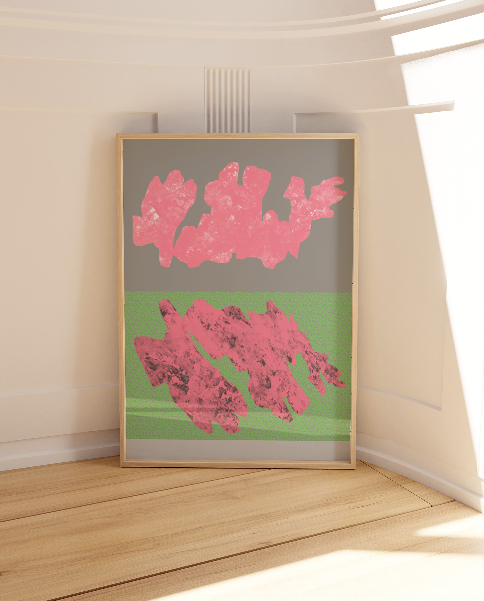 Photograph of Cherry Tree, graphic poster designed by Lena Robin with bright pink colors