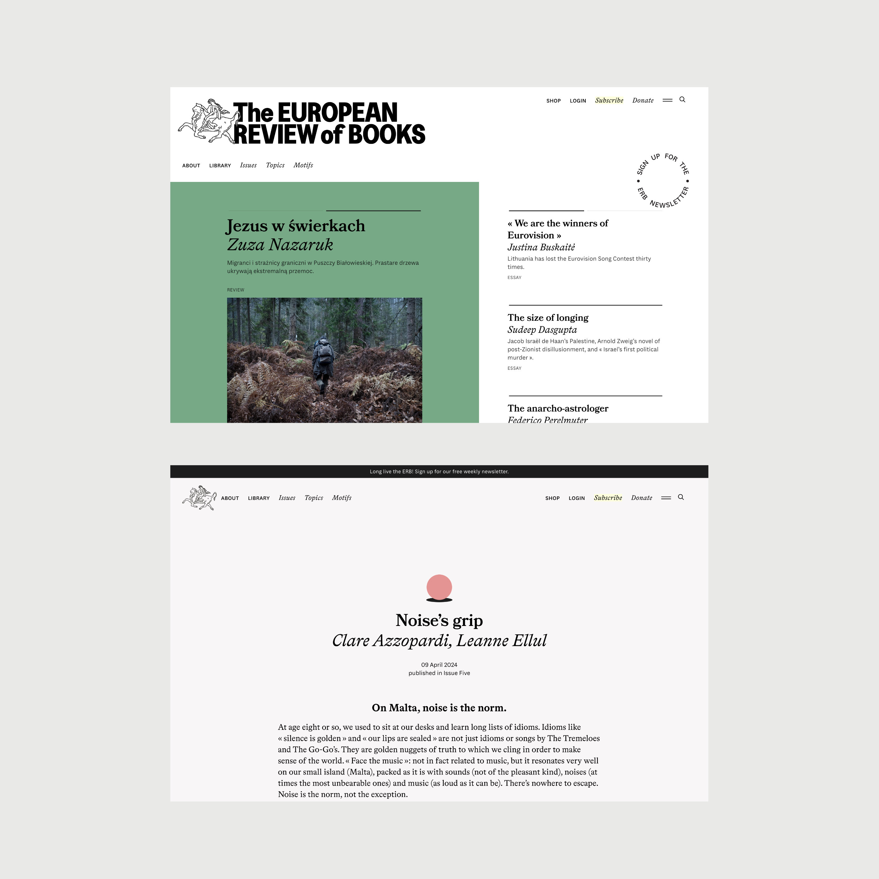 View of European Review of Books website, designed by Lena Robin